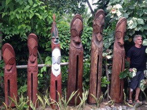 Tamtams, which represent good and evil spirits, are often placed outside a house as protection. (Photo: John Keeney) 