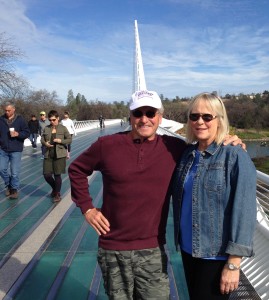 The Idiot's older sister, Lesle Stratte Curfman, wanted to go see "Race" at the movie theater. Instead The Idiot convinced her to race him across the Sundial Bridge on the Sacramento River Trail in Redding, CA. (Photo: Darla Hightower Hoeft)