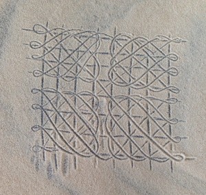 Sand drawings, like this one at the National Museum, are an historic form of cultural expression in Vanuatu.. Each maze-like design is created with a fingertip in one continuous movement.