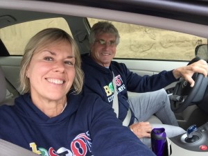 Getting a selfie after giving up their wet oceanside walk and taking a drive along the beach to Arcata. (Photo: Liz Chapin)