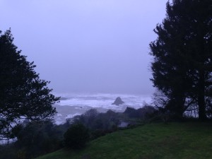 Sunday morning view of the stormy and squally Pacific Ocean from The Idiot’s crow’s nest south of Trinidad, CA.
