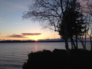 Sunset on Lake Champlain from the deck of The Idiot's lakeside squat in South Burlington.