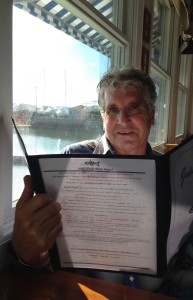The Idiot actually doesn't need to consult the menu at Jake's Seafood Restaurant because he orders Naked Calamri nines times out of ten.  (Photo: Liz Chapin)