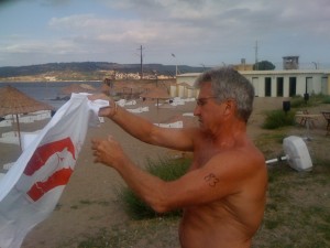 You'd think The Idiot would trash photos that make him look fat but that's not always the case. Here he is about to swim the Hellespont in Turkey. (Photo: Des Baum)