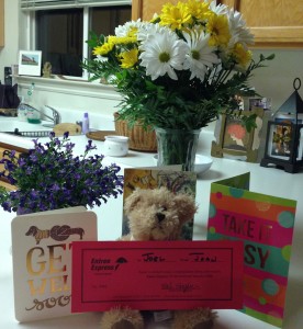 It's been two weeks since The Idiot survived surgery at the Stanford (CA) Medical Center and an ongoing flow of flowers, cards and gift certificates (nothing better than having meals delivered at home by Entree Express! Thanks, Joan!) inspire his ongoing recovery/rehab.