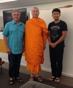 The Idiot joined the Thai monk Phra Piya Piyawajako and Army vet Teddy Photesri, who have launched a treatment program using Middle Way meditation techniques to help temper the effect of PTSD, in Oakland, CA.