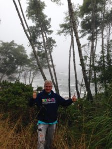 Delighted that it's fifty degrees cooler in Humboldt County on the Pacific Ocean than it is in inland Shasta County on the Sacramento River. (Photo: Liz Chapin)