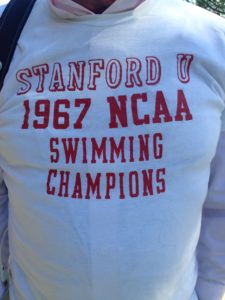 Participants at the 50th reunion of Stanford's first-ever NCAA swimming championship in 1967 wore appropriate Ts.