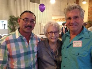 The Idiot and classmate Ron Lim chat with former school librarian Patricia Stubblefield (who, at 96, has dinner with The Idiot and his mother once a week in Redding, CA) at the Redding Elks Lodge.