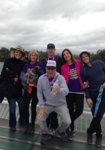 "The Idiot and the Odyssey" team cross the Sundial Bridge in Redding, CA, after finishing the Walk To End Alzheimer's and donate $2,420 to help advance Alzheimer's support, care, and research. 
