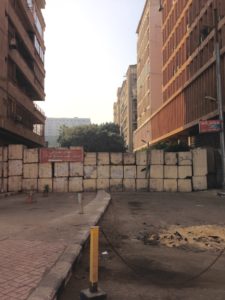 He couldn't fail to notice the substantial road block when he walked by the American Embassy in Cairo. Egyptian security guards assured him that everything is fine.