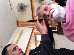 One of The Idiot's most enjoyable moments during a MedTrek is his weekly shave, trim and head massage. The latest treat was performed by Mohammad in Ras El-Bar, Egypt, for $2.00 plus tip.