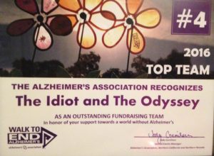 Congrats and thanks to members of The Idiot and the Odyssey team who participated in the Walk To End Alzheimer's in Redding, CA, on October 15, 2016.