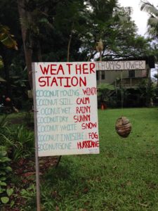 The weather station sign was another reminder that The Idiot couldn't control a coconut, much less the climate.