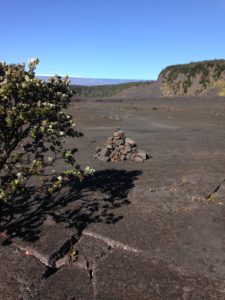 Mounds of stones mark the path through the Kilauea Iki crater.