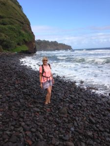 Liz Chapin on the rocky coast.
